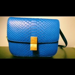 CELINE Box Medium Shoulder Bag Blue Python